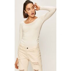 Answear - Longsleeve. Białe topy damskie ANSWEAR, s, bez wzorów, z elastanu, z okrągłym kołnierzem. Za 59,90 zł.