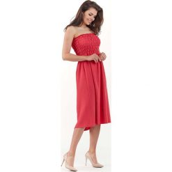 Fuksja Rozkloszowana Midi Sukienka z Gorsetową Górą z Gumkami. Czerwone sukienki dziewczęce Molly.pl, bez wzorów, eleganckie, bez rękawów, midi, rozkloszowane. Za 128,90 zł.
