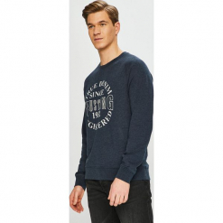 Mustang - Bluza. Niebieskie bluzy męskie marki Mustang, s, z nadrukiem, z bawełny, z okrągłym kołnierzem, bez rękawów, bez kaptura. Za 199,90 zł.