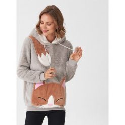 Pluszowa bluza z kotem - Jasny szary. Szare bluzy damskie House, s, bez wzorów, bez rękawów, bez kaptura. Za 99,99 zł.