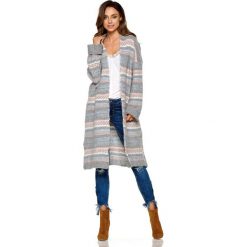 Jasnoszary Ciepły Wzorzysty Sweter Oversize bez Zapięcia. Szare kardigany damskie Molly.pl, uniwersalny, z dzianiny. Za 148,90 zł.