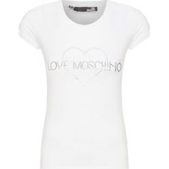 T-shirt LOVE MOSCHINO. Białe bluzki damskie Love Moschino, z aplikacjami, z bawełny, z okrągłym kołnierzem. W wyprzedaży za 336,00 zł.