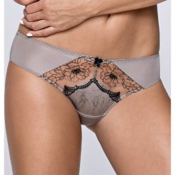 Brazyliany Amelia. Szare majtki damskie marki Gaia, z haftami, z bawełny. Za 41,99 zł.