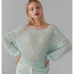 Ażurowy sweter oversize - Turkusowy. Niebieskie swetry damskie Mohito, m, bez wzorów, bez rękawów, bez kaptura. W wyprzedaży za 59,99 zł.
