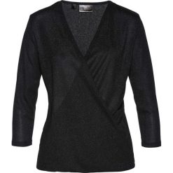 Shirt kopertowy bonprix czarny. Czarne koszulki damskie marki bonprix, bez wzorów, z materiału, bez kołnierzyka, bez rękawów. Za 49,99 zł.