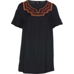Tunika z nadrukiem, krótki rękaw bonprix czarny z nadrukiem. Czarne tuniki damskie bonprix, z nadrukiem, bez kołnierzyka, z krótkim rękawem. Za 54,99 zł.