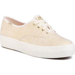 Tenisówki KEDS - Triple Met Stripe WF56541 Nat/Gld. Brązowe półbuty damskie Keds, na co dzień, bez wzorów, z gumy, bez obcasa, bez zapięcia. W wyprzedaży za 159,00 zł.