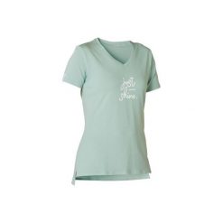 Koszulka krótki rękaw Gym & Pilates 510 damska. Zielone t-shirty damskie DOMYOS, xl, bez wzorów, z elastanu, sportowe, bez kołnierzyka. Za 39,99 zł.
