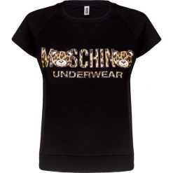 T-shirt MOSCHINO UNDERWEAR. Czarne bluzki damskie Moschino Underwear, bez wzorów, z bawełny, bez kołnierzyka. W wyprzedaży za 499,00 zł.
