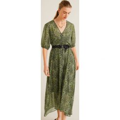 Mango - Sukienka Leonie. Zielone sukienki damskie Mango, na co dzień, xs, bez wzorów, z poliesteru, casualowe, bez kołnierzyka, bez rękawów, midi, rozkloszowane. Za 229,90 zł.