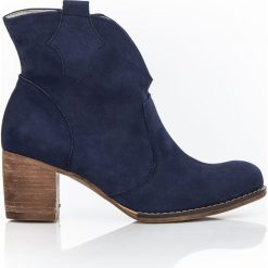 Botki na słupku kowbojki - skóra naturalna - model 503 - kolor granat nubuk. Szare botki damskie Zapato, na wiosnę, z jeansu, eleganckie, z okrągłym noskiem, bez obcasa, na obcasie, bez zapięcia. Za 399,00 zł.