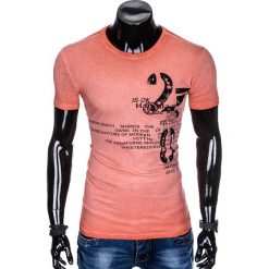 T-shirt męski z nadrukiem S893 - koralowy. Pomarańczowe t-shirty męskie Ombre Clothing, s, z nadrukiem, bez kołnierzyka. Za 21,99 zł.