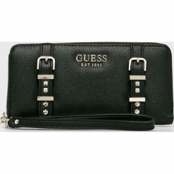 Guess Jeans - Portfel. Czarne portfele damskie Guess Jeans, z aplikacjami, z jeansu. Za 279,90 zł.