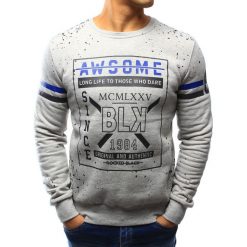 Bluzy męskie: Bluza męska bez kaptura z nadrukiem szara (bx3095)