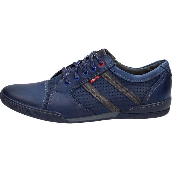 Niebieskie POLSKIE półbuty męskie POLBUT R-3 P. Niebieskie półbuty męskie POLBUT, bez wzorów, z materiału, bez zapięcia. W wyprzedaży za 179,00 zł.