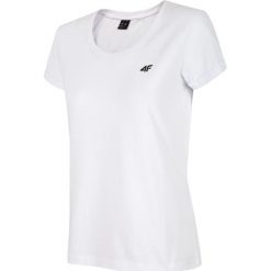 T-shirt damski TSD303 - biały. Białe t-shirty damskie marki 4f, bez wzorów, z elastanu, bez kołnierzyka. Za 39,99 zł.