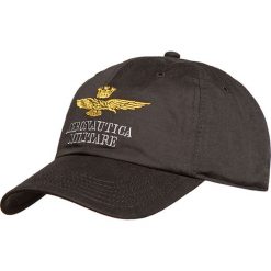 Czapka AERONAUTICA MILITARE. Brązowe czapki męskie na lato, z haftami, z tkaniny. Za 200,00 zł.