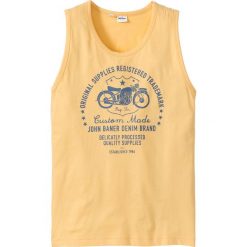Koszulka na szerokich ramiączkach z nadrukiem bonprix żółty. Żółte koszulki męskie bonprix, xl, z nadrukiem, bez kołnierzyka, bez rękawów. Za 21,99 zł.