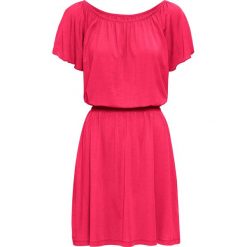 Sukienka shirtowa bonprix różowy hibiskus. Różowe sukienki damskie bonprix, bez wzorów, bez kołnierzyka, bez rękawów. Za 54,99 zł.