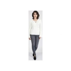 Swetry klasyczne damskie: Sweter w stylu boho, SWE117 ecru MKM