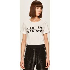 Liu Jo - T-shirt. Białe bluzki damskie Liu Jo, s, z aplikacjami, z elastanu, z okrągłym kołnierzem. W wyprzedaży za 199,90 zł.