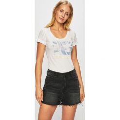 Pepe Jeans - Top Aliyah. Niebieskie bluzki damskie Pepe Jeans, s, z nadrukiem, z bawełny, casualowe, z okrągłym kołnierzem, bez rękawów. W wyprzedaży za 69,90 zł.