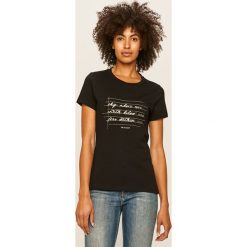 Trussardi Jeans - T-shirt. Czarne bluzki damskie Trussardi Jeans, s, z nadrukiem, z elastanu, z okrągłym kołnierzem. Za 219,90 zł.