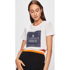 Iceberg - T-shirt. Białe t-shirty damskie Iceberg, m, z aplikacjami, z bawełny, z okrągłym kołnierzem. W wyprzedaży za 299,90 zł.