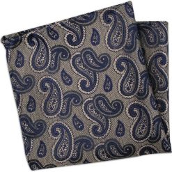 Brązowo-Granatowa Elegancka Męska Poszetka -ALTIES- Wzór Paisley, Łezki POSZALTTANIA0357. Niebieskie poszetki męskie Alties, bez wzorów, z materiału, eleganckie. Za 16,90 zł.