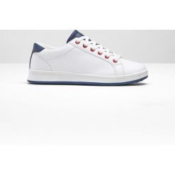Sneakersy bonprix biało-ciemnoniebieski. Białe sneakersy damskie bonprix. Za 74,99 zł.