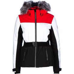 Kurtka narciarska w kolorze czerwono-biało-czarnym. Czerwone kurtki damskie Peak Mountain, s, w paski, z tkaniny, bez kaptura, narciarskie. W wyprzedaży za 429,95 zł.