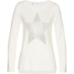 Sweter z perełkami bonprix biel wełny. Białe swetry damskie bonprix, bez wzorów, z wełny, bez rękawów, bez kaptura. Za 129,99 zł.