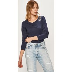 EA7 Emporio Armani - Longsleeve. Niebieskie bluzki damskie EA7 Emporio Armani, s, z nadrukiem, z elastanu, z okrągłym kołnierzem. W wyprzedaży za 179,90 zł.