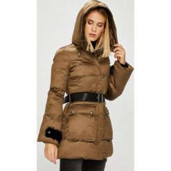 Pinko - Kurtka. Zielone kurtki damskie marki Pinko, w paski, z poliesteru, długie, z kapturem. W wyprzedaży za 1599,00 zł.