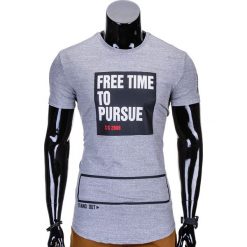 T-shirty męskie: T-SHIRT MĘSKI Z NADRUKIEM S798 – SZARY