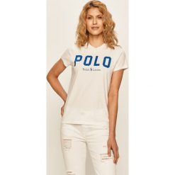 Polo Ralph Lauren - T-shirt. Białe topy damskie Polo Ralph Lauren, s, z aplikacjami, z bawełny, z okrągłym kołnierzem. Za 299,90 zł.