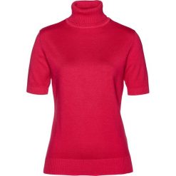 Sweter z golfem, krótki rękaw bonprix czerwień granatu. Czerwone swetry damskie bonprix, bez wzorów, z krótkim rękawem. Za 37,99 zł.