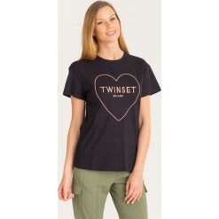 T-SHIRT TWINSET. Czarne t-shirty damskie Twinset, s, bez wzorów, z bawełny, z okrągłym kołnierzem. Za 160,00 zł.