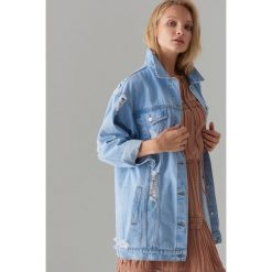 Jeansowa kurtka oversize - Niebieski. Niebieskie kurtki damskie Mohito, bez wzorów, z jeansu, bez kaptura. Za 179,99 zł.