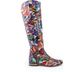 Wzorzyste kozaki bez suwaka - skóra naturalna - model 125 - kolor motyl. Szare kozaki damskie Zapato, na lato, z jeansu, eleganckie, na wysokim obcasie, na płaskiej podeszwie, bez zapięcia. W wyprzedaży za 366,75 zł.