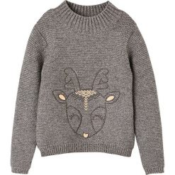 Sweter w kolorze szarym. Szare swetry niemowlęce Vertbaudet Girls, z haftami, ze splotem. W wyprzedaży za 42,95 zł.