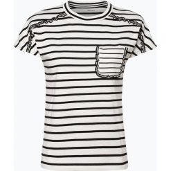Marc Cain Collections - T-shirt damski, czarny. Czarne t-shirty damskie Marc Cain Collections, w paski, z falbankami. Za 329,95 zł.