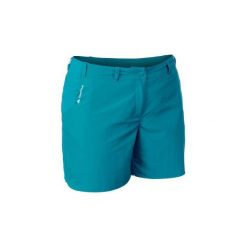 Spodenki turystyczne MH100 damskie. Niebieskie szorty damskie QUECHUA, bez wzorów, z elastanu. W wyprzedaży za 19,99 zł.
