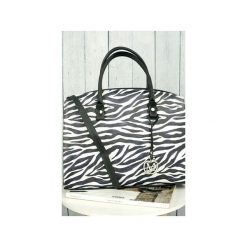 Klasyczna torebka w stylu biznesowym animal print ZEBRA od MANZANA. Czarne kuferki damskie marki Manzana, w paski, ze skóry, eleganckie, na ramię, bez dodatków. Za 159,00 zł.