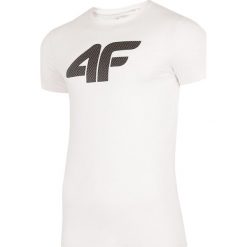 T-shirt męski TSM303 - biały. Białe koszulki męskie marki 4f, m, bez wzorów, bez kołnierzyka. Za 49,99 zł.