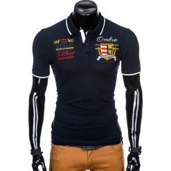 KOSZULKA MĘSKA POLO Z NADRUKIEM S907 - GRANATOWA. Niebieskie koszulki polo Ombre Clothing, m, z nadrukiem. Za 59,00 zł.