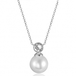 Naszyjnik z kryształkami Swarovski i perłą w kolorze białym - dł. 40 cm. Szare naszyjniki damskie marki Biżuteria z kryształkami Swarovski. W wyprzedaży za 58,95 zł.