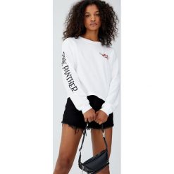 Koszulka z Różową Panterą. Czarne t-shirty damskie Pull&Bear, m, bez wzorów, bez kołnierzyka, z krótkim rękawem, krótkie. Za 59,90 zł.