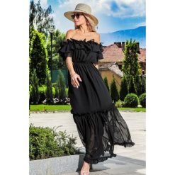 Sukienka SARIKA BLACK. Czarne sukienki damskie Sukienka SARIKA BLACK, s, bez wzorów, bez kołnierzyka, bez rękawów, długie. W wyprzedaży za 119,00 zł.