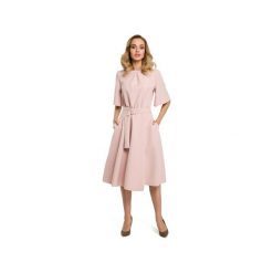M396 Sukienka pudrowa. Sukienki damskie Moe, s, bez wzorów, z elastanu, bez kołnierzyka, bez rękawów, rozkloszowane. Za 159,00 zł.